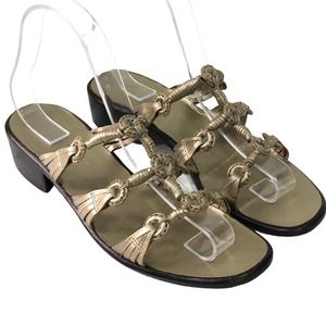 Cole Haan Resort Womens Size 7.5M Gold Leather Sandals Strappy Open Toe Slides